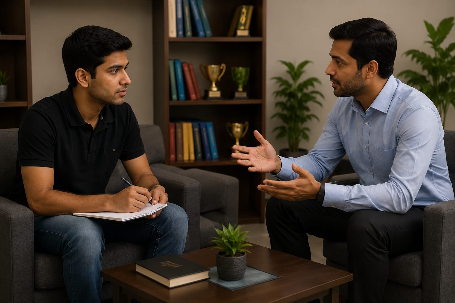 A one-to-one mentoring session at Samvad