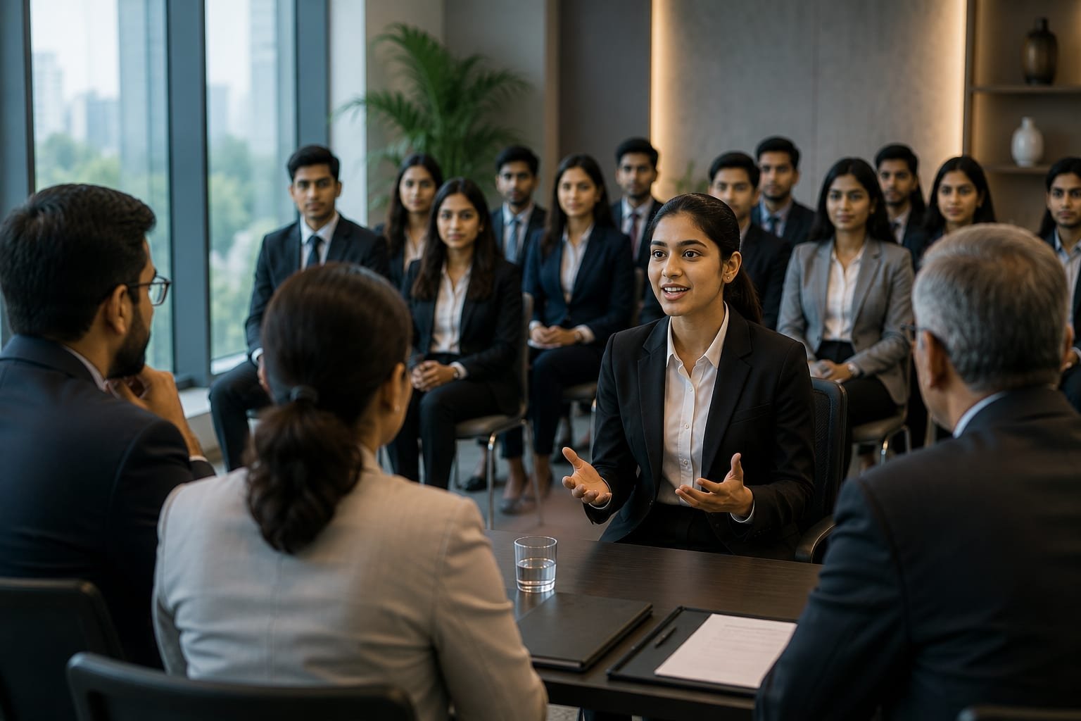 A graduate in a corporate panel interview